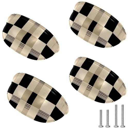RODAILYCAY Confezione da 4 maniglie per armadietti da cucina, motivo a quadri, per cassetto, armadio, porta, armadio, cassetto, cassettiera, maniglia con viti
