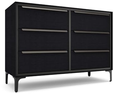 tinge Naima Premium 6 Drawer Fabric Dresser - Heavy Duty Metal Frame with Sag-Proof Storage Drawers for Clothes - Durable Midnight Black Bedroom Chest & Sleek Metal Handles