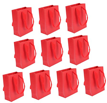 WRITWAA 10stücke Kleine Rote Geschenktüten Mit Henkeln Aus Hochwertigem Papier Robuste Papiertüten Für Einkaufen Schule Reisen Geschenktüten Geeignet