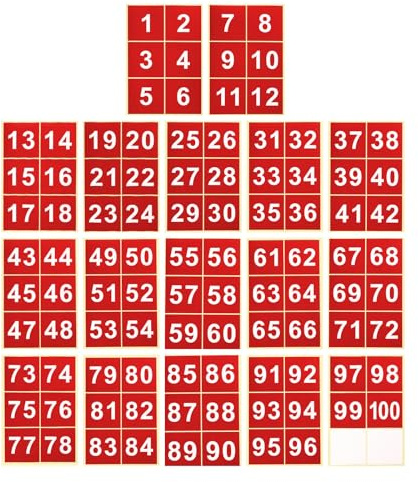 PATIKIL 100x100mm Quadratische Nummernaufkleber 1-100 Nummernetiketten Rot | Selbstklebende Zahlen Aufkleber Vinyl Nummer Etiketten Aufkleber, Wasserfest, für Briefkasten Tür Ordner Box