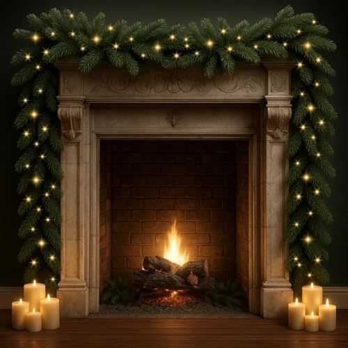 Kidken 32 FT/10M Weihnachtsgirlande mit Lichtern, Weihnachtsgirlande für Kamin und Treppen, künstlicher Kranz für Weihnachtsbaum, Haustür und Weihnachtsdekoration