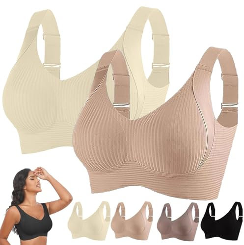 Padded Sports Bras Women 2 Piece UK Non Wired Wireless Adjustable Older Support Lift Underwears Full Coverage Everyday High Impact Large Minimiser Ribbed Sagging Fashion Bra