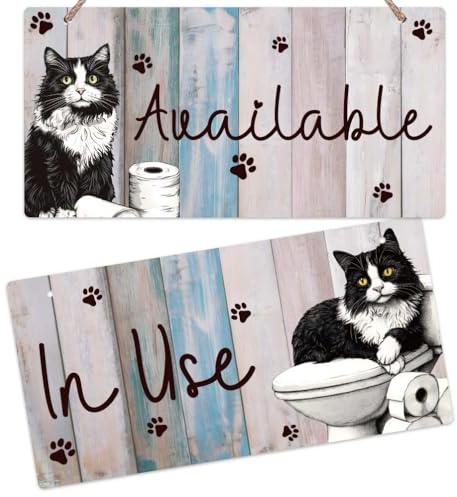 SUPERDANT Cat Toilet Signs Wall Decorative Hanging Plaque Auailable In Use Wall-mounted Hanging PVC Door Signs Entryway Art Decor for Toilets Restrooms Bathrooms Washrooms 30x15cm