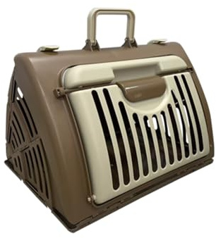 Foldable Portable Pet Carrier, Cat Carrier with Opening Door | Hard-Sided Travel Cat Carrier for Cats & Small Pets up to 25lbs, Beige + Coffee