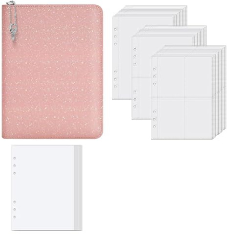 Koolenry Sticker Book A5 Holographic Hardcover Sticker Organizer Binder Reusable Collecting Album Storage Book with 30 Pages Pink