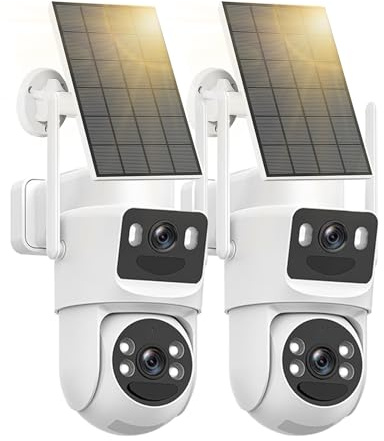 8MP Camera Surveillance WiFi Exterieure sans Fil Batterie-Panneau Solaire,360° PTZ Camera Interieur,2.4G/5GHz Double Objectif, Vision Nocturne Couleur,Audio Bidirectionnel,Suivi Automatique,2PCS