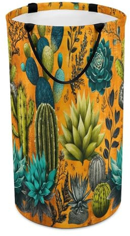 LUYYSKY Cesto portabiancheria colorato con cactus, versatile, rustico, vintage, tropicale, deserto, pianta da fiore, cactus, grande capacità, cesto da bagno con manico