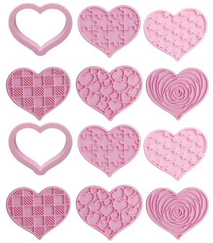 12 Pcs Valentine Day Heart Cookie Cutter Set Pink Heart Flower Round Star Shape Biscuit, for Kitchen Baking Birthday Valentine's Day Small Cookie Cutters for Men and Women Who Love The Kitchen