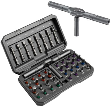 Jeu de Tournevis à Cliquet 42 en 1, Tournevis Précision Magnétiques avec Poignée à Cliquet en T Amovible, ensemble de tournevis de précision avec étui