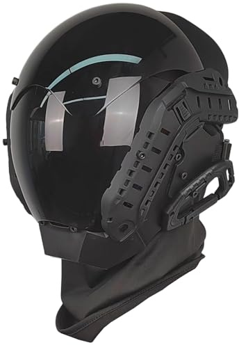 Grtheenumb Helmet, Mask with Guide Rail Futuristic Mask PC Decorative Punk with Face Cyber for Cosplay Party Halloween Music Festival
