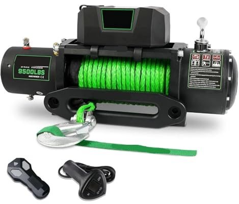 Argano elettrico impermeabile da 9500 libbre, 12 V, con corda sintetica, telecomando portatile wireless e cavo