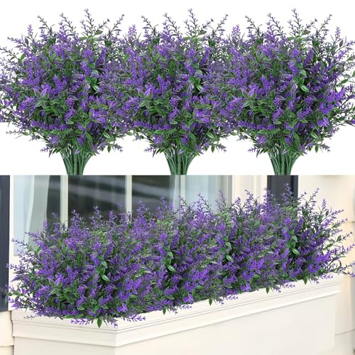 12PCS Künstliche Balkonpflanzen Balkon Blumen Kunstblumen für Außen 36cm | Balkon Deko Plastikblumen Deko Künstlicher Lavendel Outdoor Geeignet für Innen und Außenbalkone,Garten Balkonkasten(Lila)