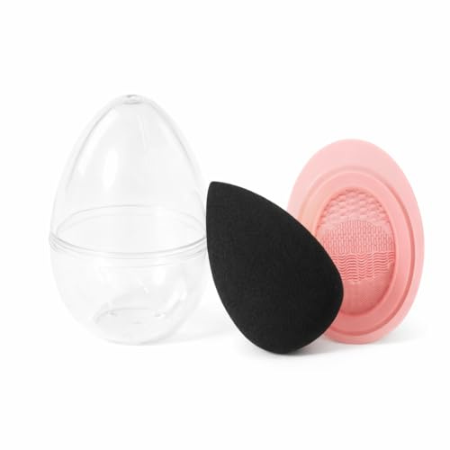 Makeup Sponge with Storage Case and Silicone Brush Cleaner, Beauty Blender Sponge Set for Foundation, Concealer and Powder, Reusable Soft Makeup Applicator with Hygienic Drying Case for Home & Travel