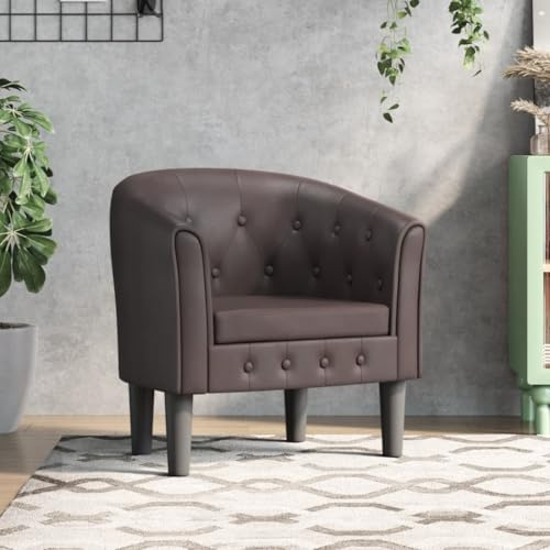 RMIHSJG Moderner Clubsessel Braun Kunstleder mit Knopfheftung für Wohnzimmer Schlafzimmer Büro Elegantes Design PU Leder Sessel Strapazierfähig Schmutzabweisend Leicht zu Reinigen