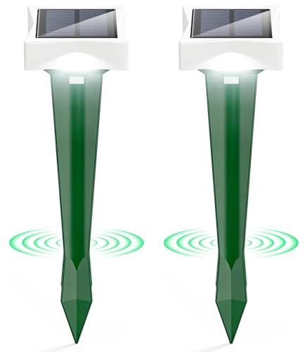 Repellente Topi Solare con LED e 3 Modalità, 2/4 pezzi Ultrasuoni Per Piccioni per Giardino, Ampia portata e Protezione dall'Acqua Dissuasori Per Topi Ultrasuoni per Talpe, Ratti, Serpenti (2, Verde)
