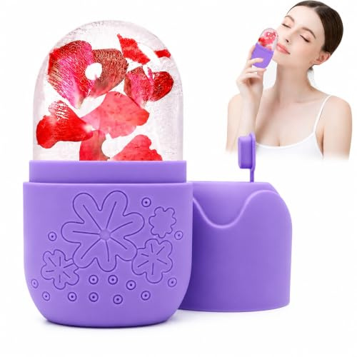 Ice Face Roller, Reusable Silicone Mold for Face & Eye Massage | Shrinks Pores, Reduces Puffiness, Smooths Wrinkles & Boosts Skin Elasticity for Cold Therapy, Purple
