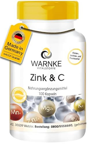 Zink + Vitamin C - 300mg Vitamin C und 5mg Zink pro Kapsel - 100 Kapseln - vegan & hochdosiert | Warnke Vitalstoffe - Deutsche Apothekenqualität