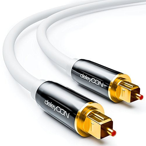 deleyCON 7,5m Optisches Digital Audio Kabel S/PDIF Toslink - Weiß | 2x Toslink Stecker, LWL Lichtwellenleiter Kabel, Metallstecker, 5mm flexibel