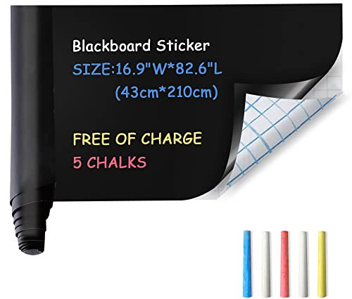 Lavagna Adesiva Nera 43 cm x 210 cm, lavagna cancellabile da muro con 5 Gessi. Riutilizzabile lavagnetta Adesiva Per Muro, Lavagna Adesiva Per Muro Ezigoo