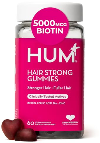 HUM Hair Strong Daily Hair Growth Gummies with Biotin, Zinc, Vitamin B12 to Support Growth, Folic Acid & Vitamin B12 Gummy Vitamins for Healthy Hair Support for Women and Men, 60 Gummies