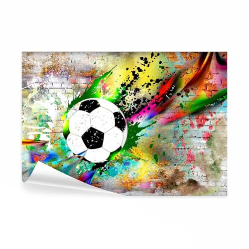 decomonkey Fototapete Graffiti Fußball, 350x256 cm, XL, Ziegel Ball, Vlies | Schlafzimmer, Wohnzimmer, Jugendzimmer, Tapete, Fototapeten, Tapeten, Vliestapete, Wandtapete, moderne, Wandbild, Wand