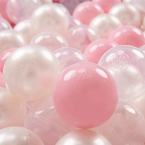 KiddyMoon 50 ∅ 7Cm Balles Colorées Plastique pour Piscine Enfant Bébé Fabriqué en EU, Rose Poudré/Perle/Transparent