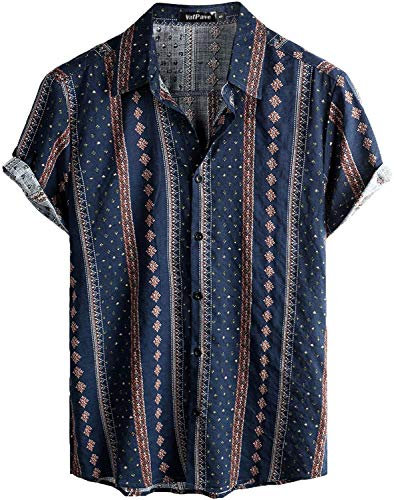 VATPAVE Mens Floral Hawaiian Shirts Short Sleeve Button Down Beach Shirts Small Navy