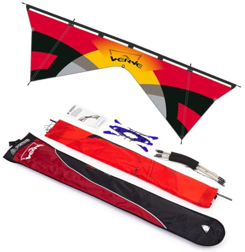 HQ Design - Verve, Vierleiner Lenkdrachen Flugdrachen Drachen für Jugendliche und Erwachsene ab 14 Jahren, 83x252cm, inkl. 50kp Dyneemaschnüre 4x25m auf Quad-Griffen, 2-5 Bft