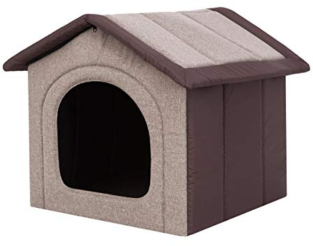 PillowPrim Hundehütte Hundehöhle Hundebett Hundehaus Katzenhöhle mittle L - 52x46 cm Cappuccino mit braun