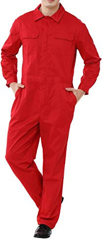 TOPTIE Abbigliamento Da Lavoro Tuta Meccanica 8oz Poliestere Misto Cotone Dimensioni Regolare-Rosso-2XL Regolare