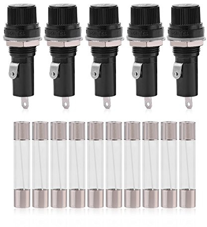 Sicherungshalter,5-tlg. Sicherungshalterbuchse für Schalttafelmontage Schraubkappe Schraubkappenlöt für 6x30 mm Glassicherungen AC 125 V 15 A/250 V 10 A