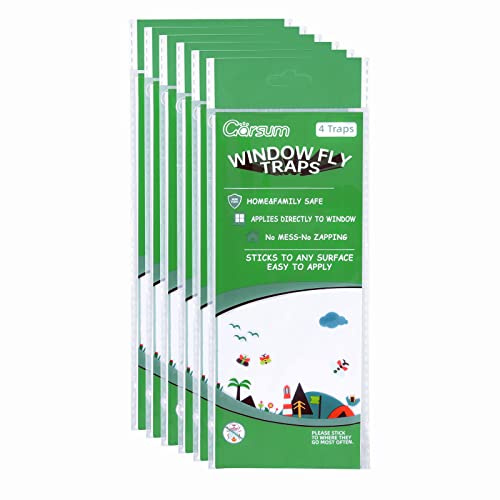 Garsum Trampas para moscas de ventana para interiores, tiras adhesivas de papel para moscas, no tóxico, transparente, matamoscas para ventana del hogar, 24 trampas