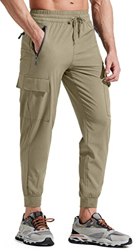 Libin Pantalone da Trekking da Uomo Cargo Jogging Leggero Pantaloni Asciugatura Rapida Estivi Escursionismo Tecnici Running Atletico Viaggio Golf Sport Casual Pantalon, Khaki S