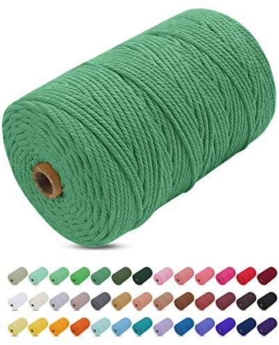 Makramee Garn Grün, Uiopa Makramee Garn 3mm x 200m Farbig Baumwollkordel Baumwollseil Geflochten Baumwollgarn Baumwollschnur, 4 Stränge Makramee-Garn für Wandbehang, Hängepflanze, DIY Boho Deko
