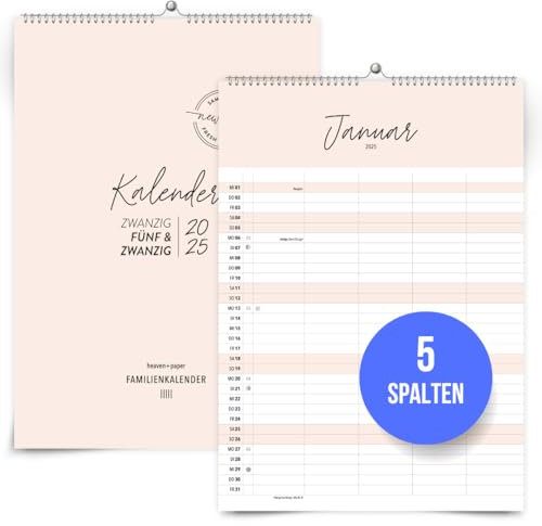 heaven+paper A3 Familienkalender 2026 mit 5 Spalten Cozy Boho - großer Wandkalender für Familien 2026 mit Feiertagen, Schulferien, Mond - 2026 Familienkalender DIN A3 (Cozy, 5 Spalten)