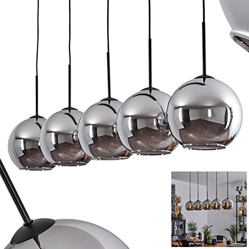 HOFSTEIN Hängeleuchte Koyoto, 5-flammige Hängelampe aus Metall/Glas in Schwarz/Chrom-/Rauchfarben, moderne Pendelleuchte im Retro/Vintage-Design, Ø Schirme 20 cm, E27, Esszimmer, Küche, Wohnzimmer