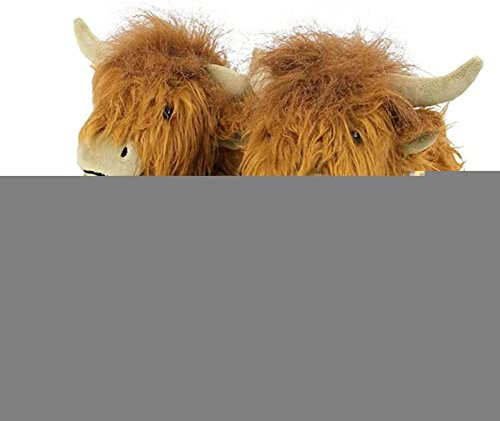 Storaffy Highland Cow Hausschuhe für Damen | Highland Cow Geschenke Plüsch Hausschuhe | Highland Kuh Kuscheltier Hausschuhe | Schottische Highland Kuh Hausschuhe