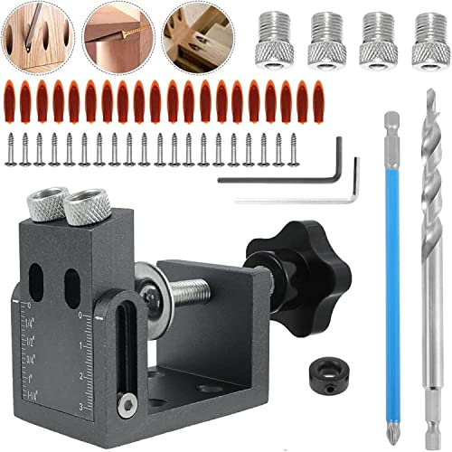 52 Pièces Kit Gabarit de Trou de Poche, 15° Gabarit Percage Oblique, Oblique Positionneur Outil Localisation, avec Adaptateur 6/8/10mm, pour Guide Perçage pour Angle Travail du Bois