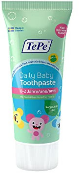 TePe Daily Baby, dentifrice quotidien pour bébé, non aromatisé, 0-2 ans, dentifrice au fluor quotidien doux pour les bébés pour prévenir les caries, niveau de fluor approprié à l'âge.