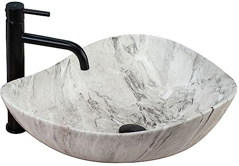 Rea Aufsatzwaschbecken Dora Stone Waschtisch Handwaschbecken Waschschale Waschbecken für Badezimmer aus hochwertiger Keramik 515 x 400 x 175 mm (Stein imitiert)