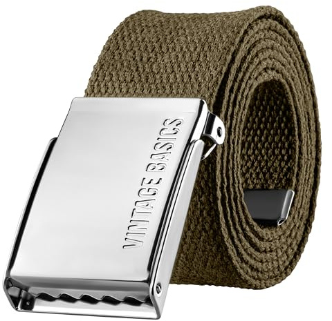 VINTAGE BASICS Unisex Stoffgürtel 130cm lang - 3,8cm breit - Herren und Damen Gürtel - Stufenlos verstellbarer Canvas Belt - Metallschnalle