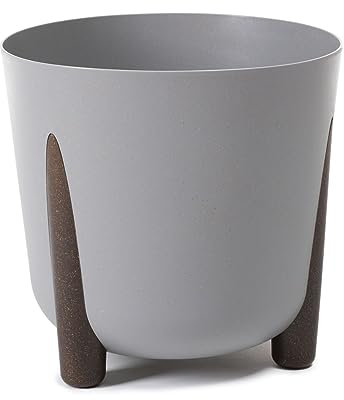 Muddy Hands Eco Friendly Plant Pot Indoor Home Outdoor Garden Round Decorative Flower Planter Holder Cover - Made from Recycled Plastic & Wood - Diameter: 29.5cm - Height: 28cm (Grey)