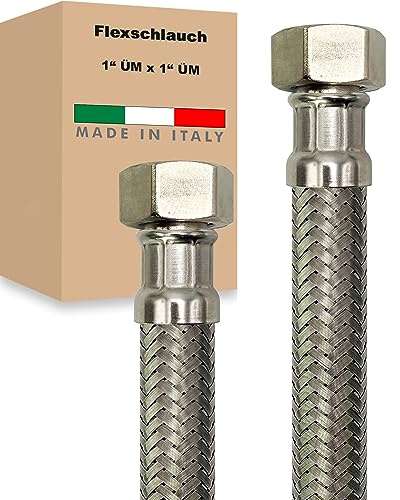 Flexschlauch ÜM x ÜM Edelstahl Panzerschlauch Anschlußschlauch Sanitär Armaturenschlauch Hauswasserwerk Made in Italy (1 x 1 - 1200 mm)