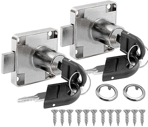 Litensh 2PCS 22mm Cam Lock with Key Alike, Security Cabinet Lock Cupboard Drawer Locks for Furniture Letterbox Postbox Mailbox Lever Toolbox Household Office Door Locker Locks Silver