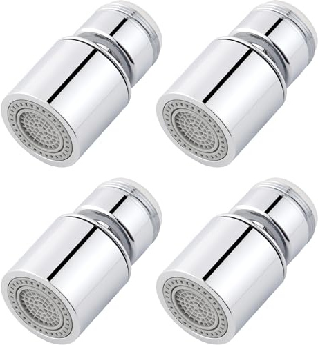 Hibbent 4 Stück Wasserhahn Aufsatz, 360-Grad-drehbarer wasserhahn aufsatz schwenkbar mit 2 Strahlarten und Wassersparfunktion, wasserhähne für Küchen- und Badarmaturen, 24mm Außengewinde