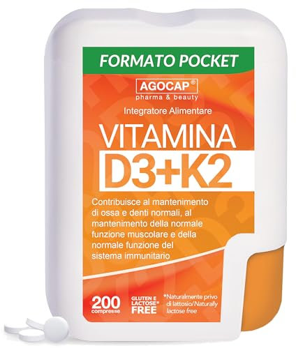 Vitamina D3 + Vitamina K2 (MK7), Integratore Alimentare per Ossa e Sistema Immunitario, 200 compresse
