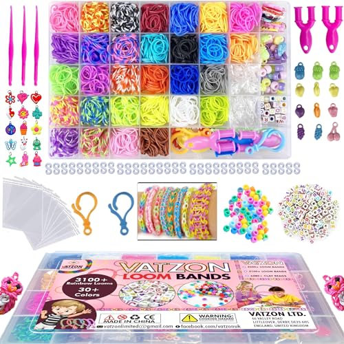 Vatzon Elastique Bracelet - Le Kit De Perles Pour Bracelet Comprend Plus De 3100 Élastiques Avec 30 Couleurs Uniques, Le Kit Bracelet Contient Tout Pour Le Plaisir.