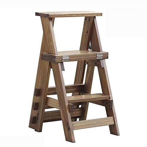 CGCSYZ Holzleiter für Zuhause, Treppenstuhl für den Innenbereich, Kletterhocker mit doppeltem Verwendungszweck, 3-stufiger klappbarer Tritthocker, kreativ (Farbe: Antikfarbe) (Antikfarbe)