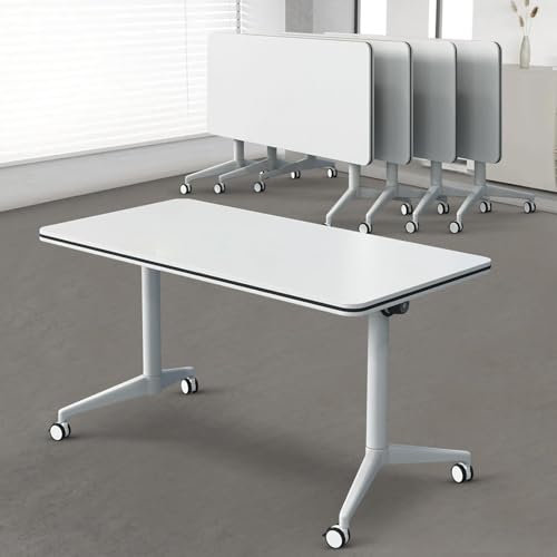 YUZDNM 4PCS Schreibtisch Klappbar - Konferenztisch - Büro-Klapptisch Mit Klappdeckel, Mobiler Trainingstisch, Tragbarer Klapptisch Mit Bescheidenheit Und Feststellbaren Rollen(Size:120 * 60 * 75cm)