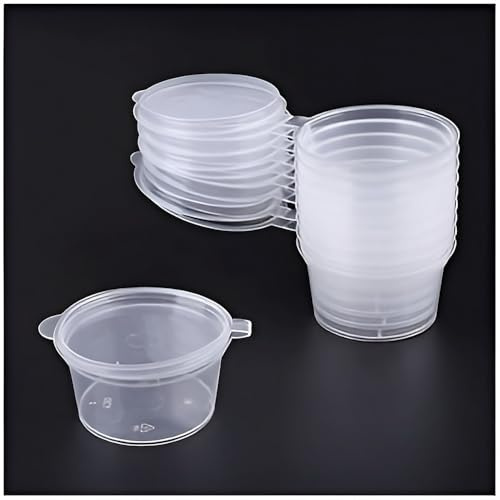 Concept4u Reusable Plastic Pots *CHOOSE YOUR SIZE* | Round Plastic Food Containers | Small Sauce Pots with Lids | Sauce Cups Take Away | 4oz (100ml) 50 Pack